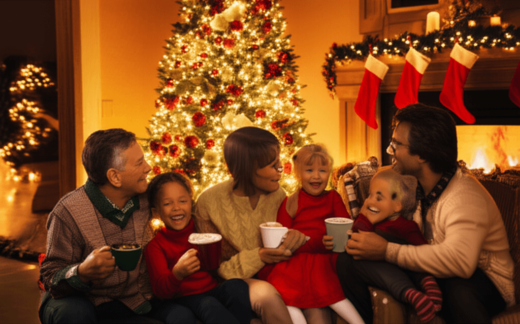 Joyful family gathered together during the holidays